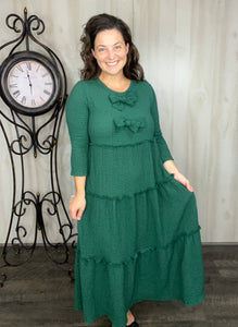 Tonya & Bows Textured Dress- Hunter Green