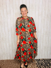 Power On The Day Dress-Leopard & Red Roses
