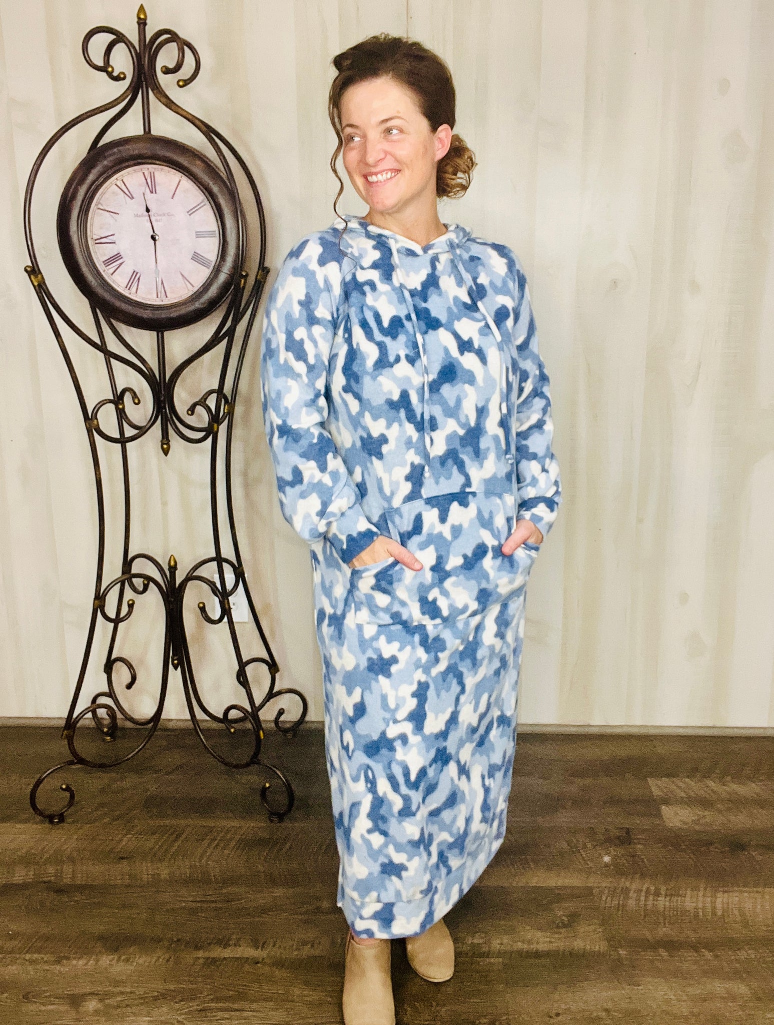 winter sweatshirt dress Winter White Hoodie Sweatshirt Dress with Two Side Slits