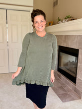 Samantha Ruffle High Low Tunic-Ribbed Olive