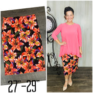 Miss Amy Thicker Fabric Pencil Skirt- (Regular & Plus) Multi-Coral (27"-29" Length)