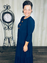Tonya & Wood Button Dress- Navy