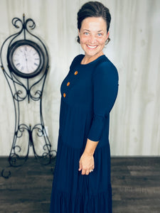 Tonya & Wood Button Dress- Navy