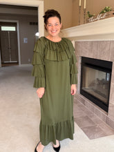 Kayla Ruffle Sleeves Dress-Olive