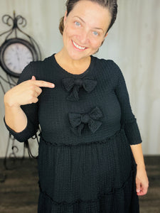 Tonya & Bows Textured Dress- Black