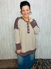 Harper Ribbed Knit Striped Top- Cream & Brown