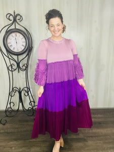 Layers of Joy Ruffle Dress- Purple, Pink & Blue