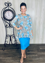 Samantha Ruffle High Low Tunic-Leopard & Blue Roses
