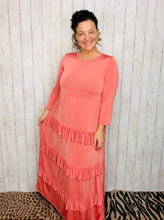 Misty Ruffle Tiered Dress-Coral