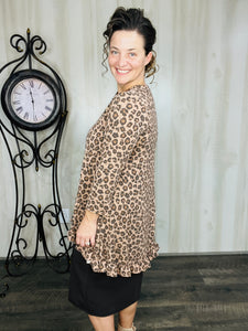 Samantha Ruffle High Low Tunic-Ribbed Mocha Animal Print