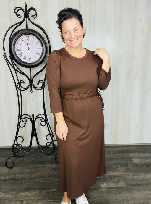 Ribbed Lounge Dress- Chocolate Brown