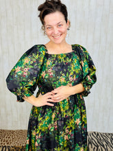 Lovely In Black & Floral- Modest Square Neckline Dress