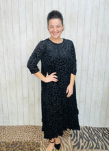 Kayla Ruffled Burnout Velvet Dress-Black Leopard