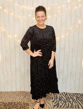 Kayla Ruffled Burnout Velvet Dress-Black Leopard