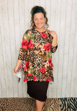 Cynthia Ruffle High Low Tunic-Leopard Print Patchwork, Green & Floral