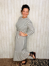 Ribbed Midi Dress- Black & White Stripe
