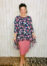 Dramatic High-Low Tunic -Navy Mixed Floral