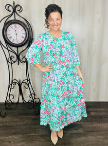 Amanda Green Floral Ruffle Dress