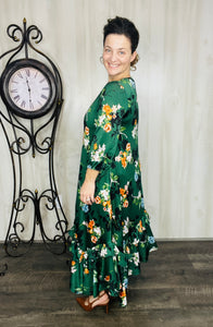 Michella High Low Dress-Green Floral