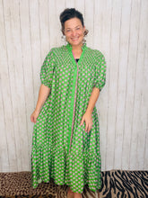 Rhonda Button Front Dress- Green Mix