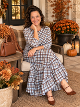 Blue & Brown Plaid Dreams Ruffle Hem Dress