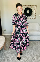 Power On The Day Dress- Black & Pink Floral