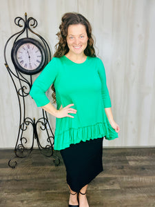 Maggie Double Ruffle High-Low Tunic-Green