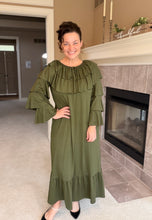 Kayla Ruffle Sleeves Dress-Olive