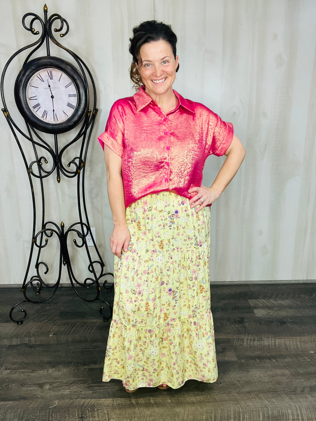 Floral Print Tiered Maxi Skirt (PLUS)- Yellow