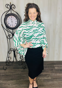 Ivory & Green Zebra Print Top