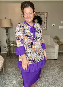 Jasmine Bow & Ruffle Tunic- Purple & Floral