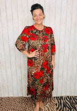 Missy Midi Length Animal Print & Roses Dress