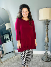 Maggie Double Ruffle High-Low Tunic-Burgundy