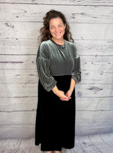 Amanda Velvet Two Tone Dress- Black & Silver