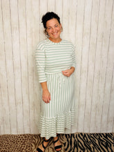 Ribbed Midi Dress- Sage & White Stripe