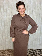 Cozy On Up Ribbed Lounge Dress- Chocolate
