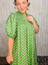 Rhonda Button Front Dress- Green Mix