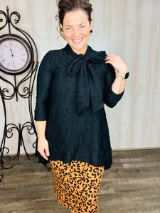 Stephanie Black Textured & Bow Tunic