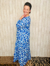 Cassie Tiered Boho Style Dress-Blue & Ivory Floral