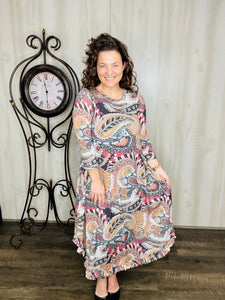 Veronica Ruffle Swing Dress- Warm Paisley Print