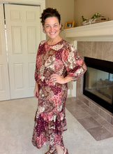 Kara Ruffle Dress- Brown, Pink & Cream