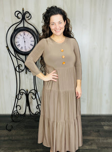 Tonya & Wood Button Dress- Toffee