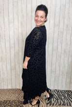 Kayla Ruffled Burnout Velvet Dress-Black Leopard