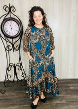 Michella High Low Dress-Teal & Animal Print