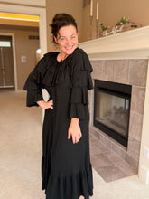 Kayla Ruffle Sleeves Dress-Black