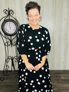 Julia Black & White Polkadot Midi Dress
