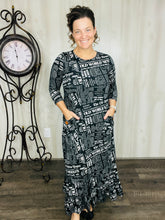 Misty Black Newsprint Button Dress