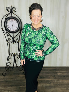 Green & Mesh Daisy Top