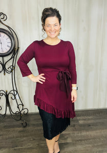 Burgundy & Bow Ruffle Tunic