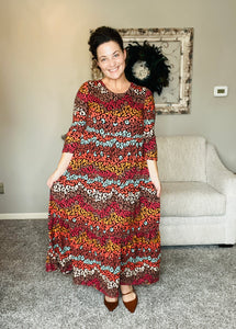 Tonya Tiered Dress- Multicolored Leopard